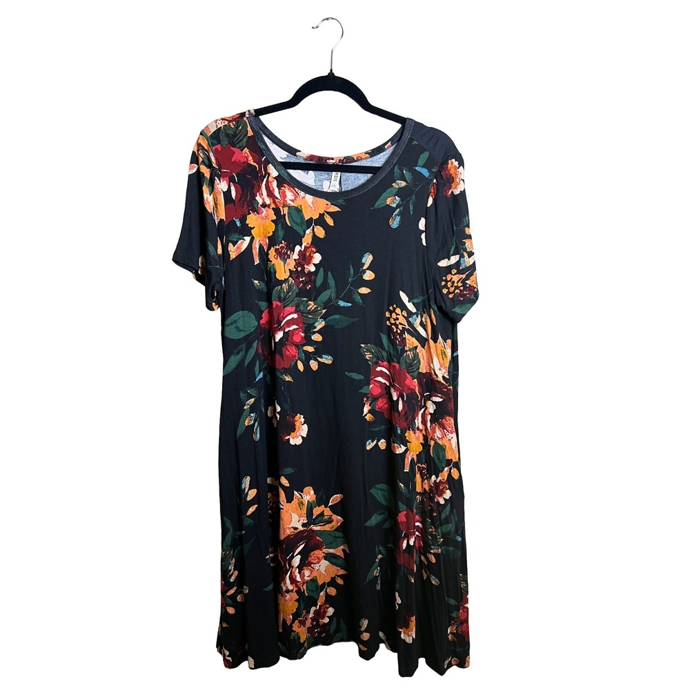Korsis‎ Floral T Shirt Dress 2010s Women's Size 2XL Boho Whimsigoth Pocket 2XL